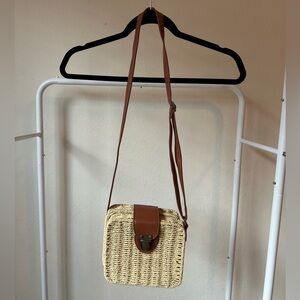 Square Rattan Straw Crossbody Bag